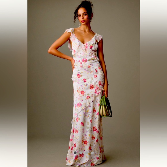RIXO Anthropologie NWT RIXO Gail V-Neck Floral Ruffled Maxi Dress size S. - Picture 3 of 9